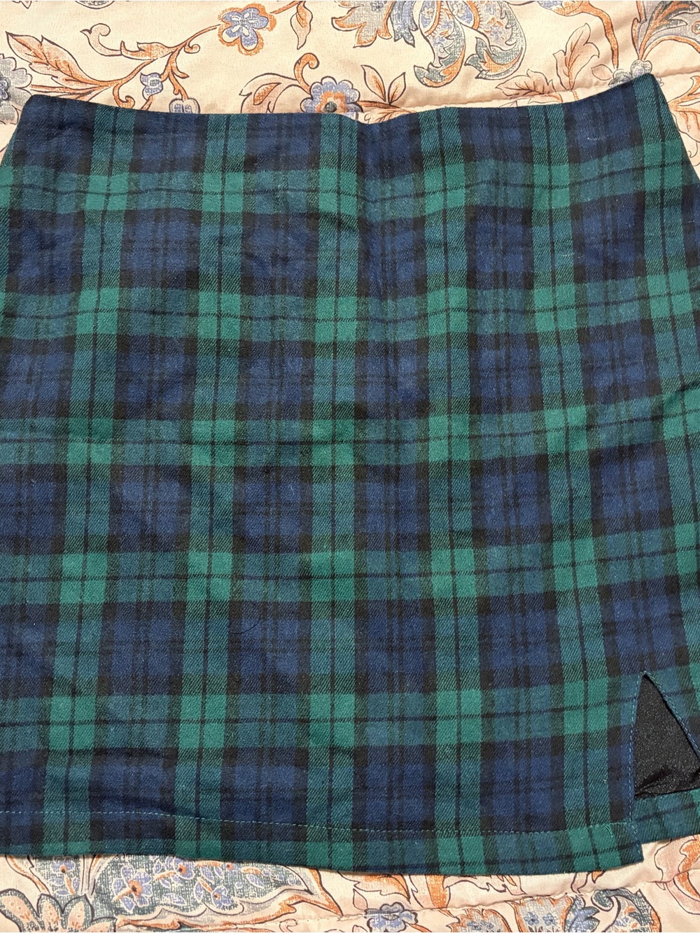 Pink Lily Green and Navy Plaid Mini Skirt